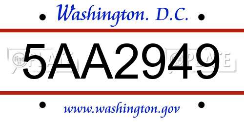 5AA2949 District Of Columbia License Plate