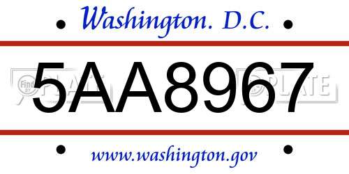5AA8967 District Of Columbia License Plate