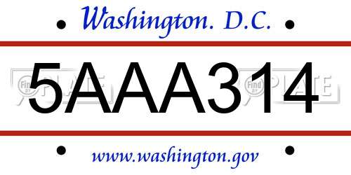 5AAA314 District Of Columbia License Plate