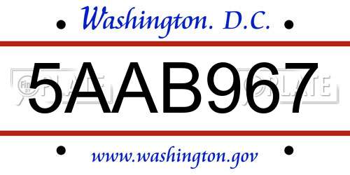 5AAB967 District Of Columbia License Plate