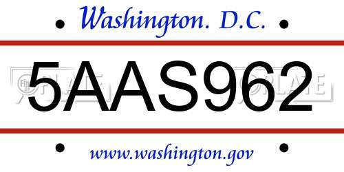 5AAS962 District Of Columbia License Plate