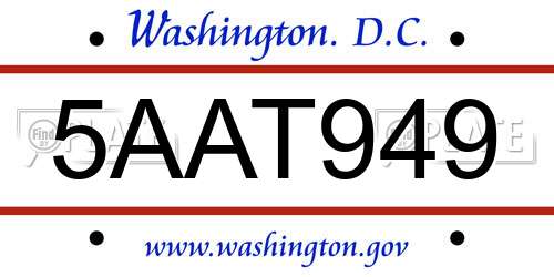5AAT949 District Of Columbia License Plate