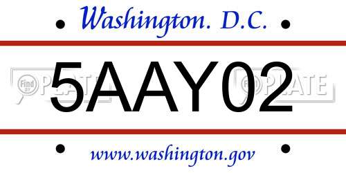 5AAY02 District Of Columbia License Plate