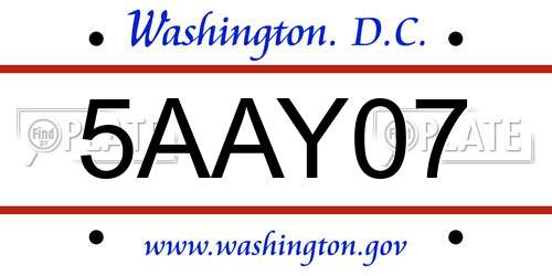 5AAY07 District Of Columbia License Plate