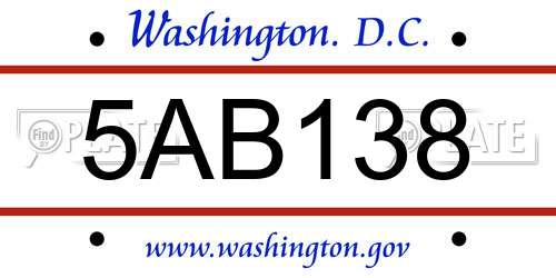 5AB138 District Of Columbia License Plate