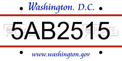5AB2515 District Of Columbia License Plate