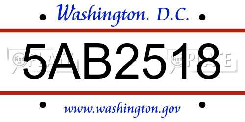 5AB2518 District Of Columbia License Plate