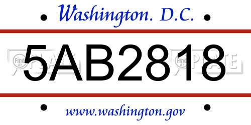 5AB2818 District Of Columbia License Plate