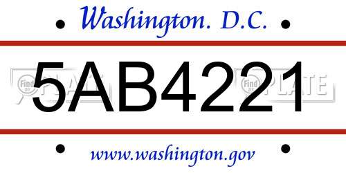 5AB4221 District Of Columbia License Plate