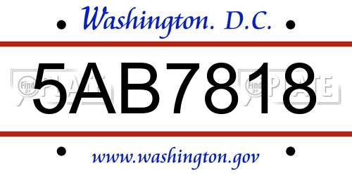 5AB7818 District Of Columbia License Plate