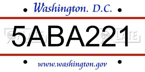 5ABA221 District Of Columbia License Plate
