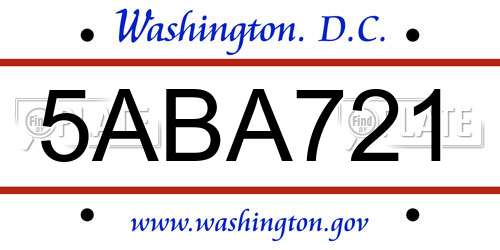 5ABA721 District Of Columbia License Plate