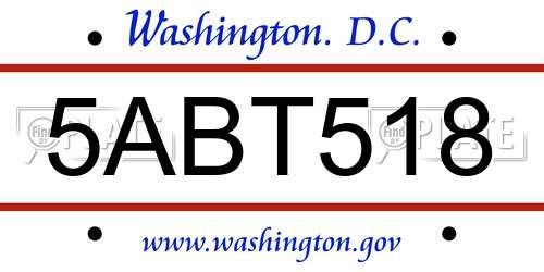 5ABT518 District Of Columbia License Plate