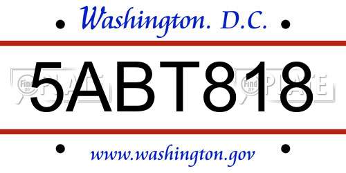 5ABT818 District Of Columbia License Plate