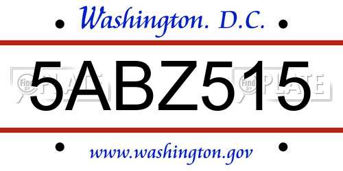 5ABZ515 District Of Columbia License Plate