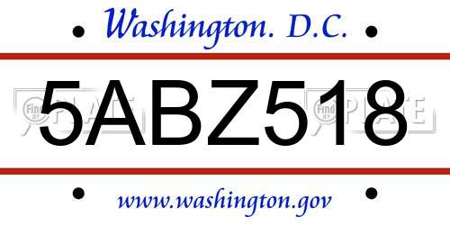 5ABZ518 District Of Columbia License Plate