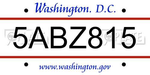 5ABZ815 District Of Columbia License Plate