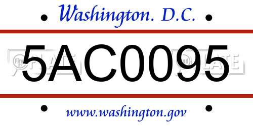 5AC0095 District Of Columbia License Plate