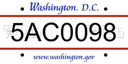 5AC0098 District Of Columbia License Plate