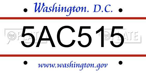 5AC515 District Of Columbia License Plate