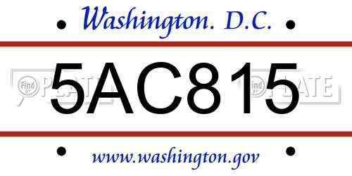 5AC815 District Of Columbia License Plate