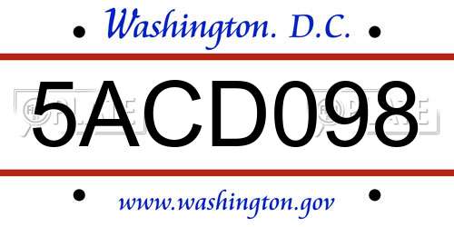5ACD098 District Of Columbia License Plate