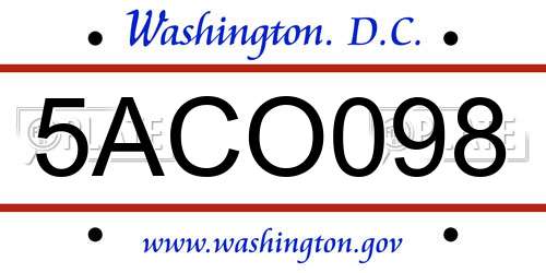5ACO098 District Of Columbia License Plate
