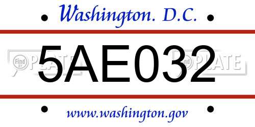 5AE032 District Of Columbia License Plate