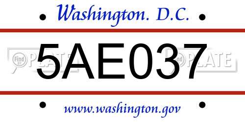 5AE037 District Of Columbia License Plate