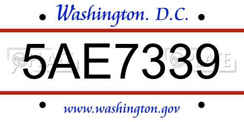 5AE7339 District Of Columbia License Plate
