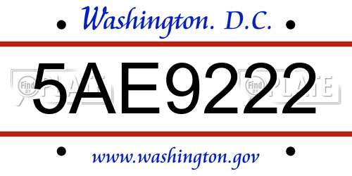 5AE9222 District Of Columbia License Plate