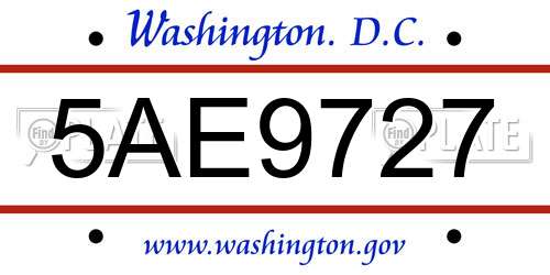 5AE9727 District Of Columbia License Plate
