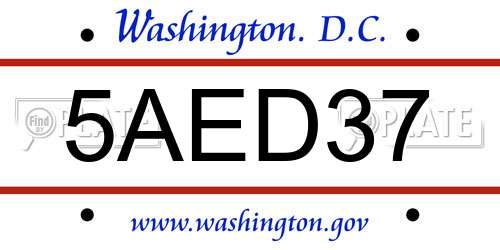 5AED37 District Of Columbia License Plate