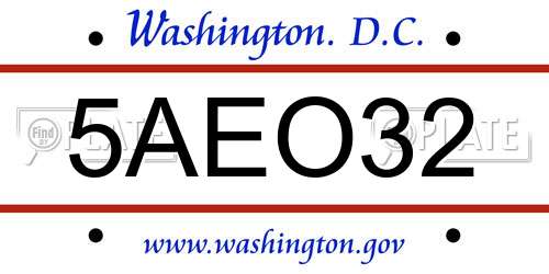 5AEO32 District Of Columbia License Plate