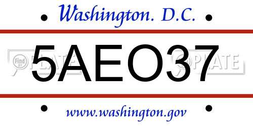 5AEO37 District Of Columbia License Plate