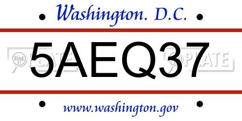 5AEQ37 District Of Columbia License Plate