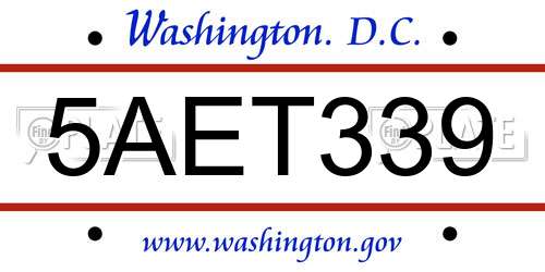 5AET339 District Of Columbia License Plate