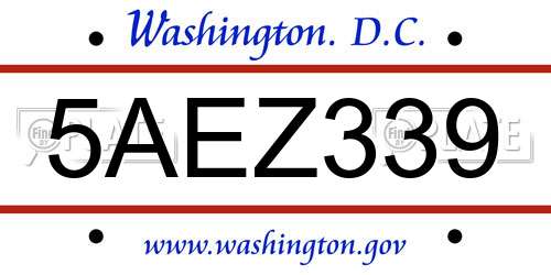 5AEZ339 District Of Columbia License Plate