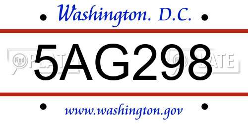 5AG298 District Of Columbia License Plate