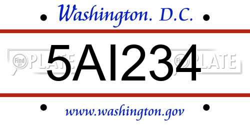 5AI234 District Of Columbia License Plate