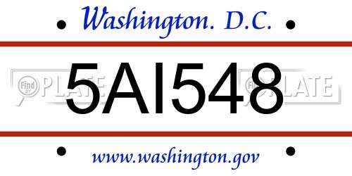 5AI548 District Of Columbia License Plate