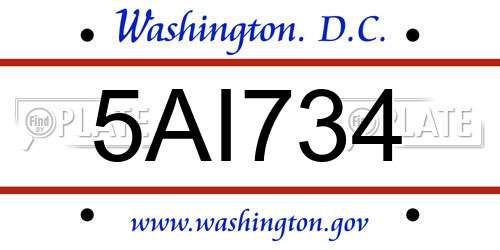 5AI734 District Of Columbia License Plate