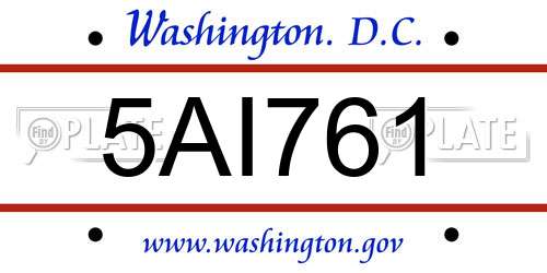5AI761 District Of Columbia License Plate