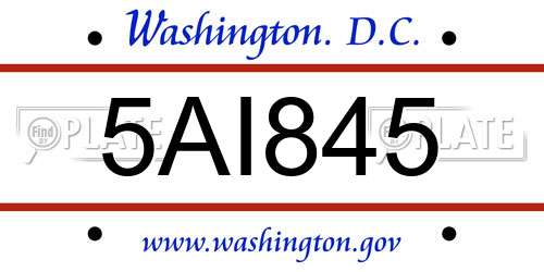5AI845 District Of Columbia License Plate
