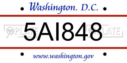 5AI848 District Of Columbia License Plate