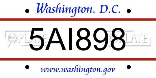 5AI898 District Of Columbia License Plate