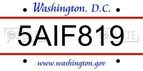 5AIF819 District Of Columbia License Plate