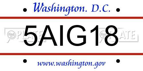5AIG18 District Of Columbia License Plate
