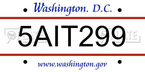 5AIT299 District Of Columbia License Plate
