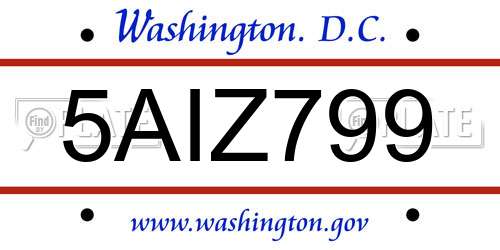 5AIZ799 District Of Columbia License Plate